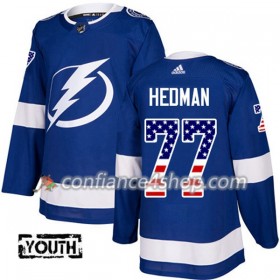 Adidas Maillot de Hockey Tampa Bay Lightning Victor Hedman 77 2017-2018 Bleu USA Flag Fashion Authentic - Enfant